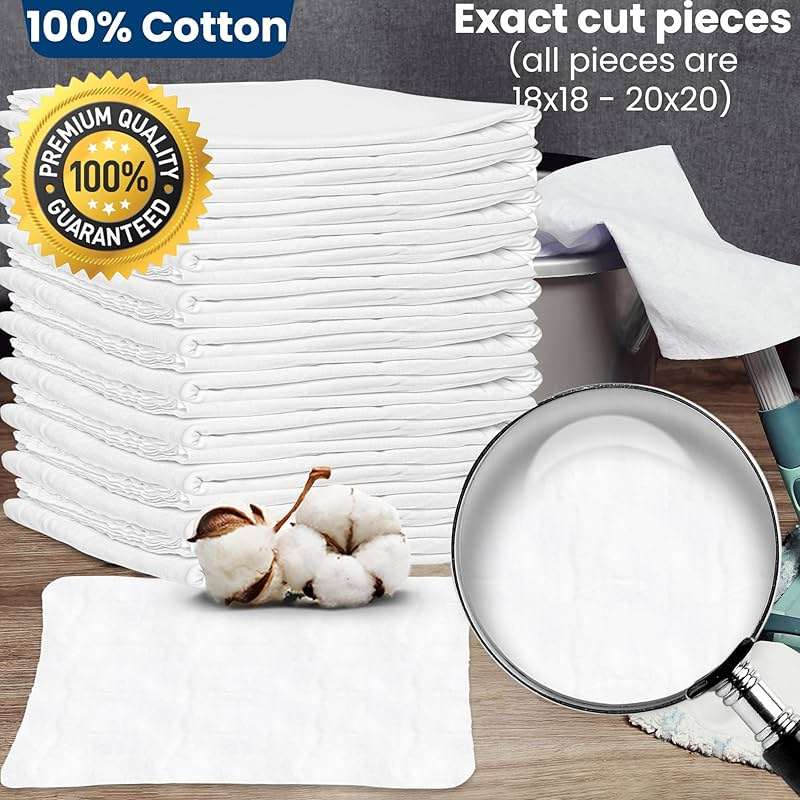 Nabob Wipers New Lint Free Cloth (15 Pack) - 100% Cotton Cleaning Rags Exact Cut - Premium White Rags for Cleaning House - White Rags for Dusting, Staining, Polishing, Painting 18"x18" - Image 3