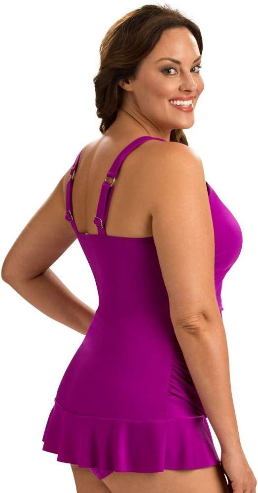 Dolfin Aquashape Women's Swim Dress - Ruched One Piece Swimsuit with Sweetheart Neckline and Ruffle Skirt - Image 2
