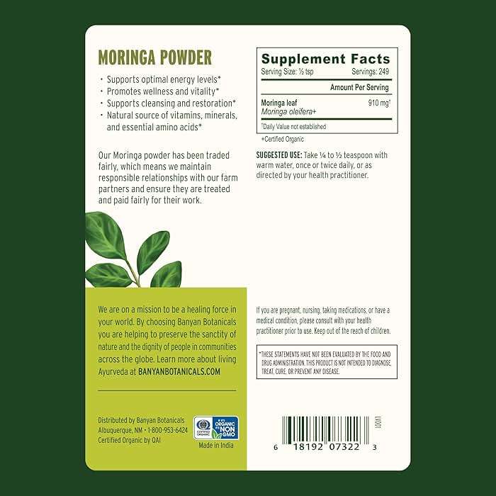 Banyan Botanicals Organic Moringa Powder – Moringa Oleifera – Superfood Powder and Natural Source of Vitamins & Minerals* – 1/2lb – Non-GMO Sustainably Sourced Vegan - Image 4