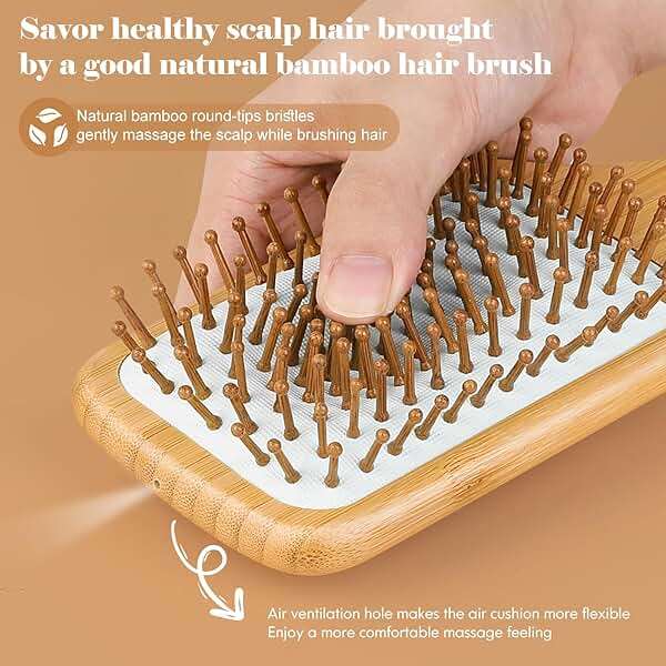 Hair Brush-Natural Wooden Bamboo Brush and Detangle Tail Comb, Paddle Hairbrush for Women Men and Kids Make Thin Long Curly Hair Health and Massage Scalp - Image 2