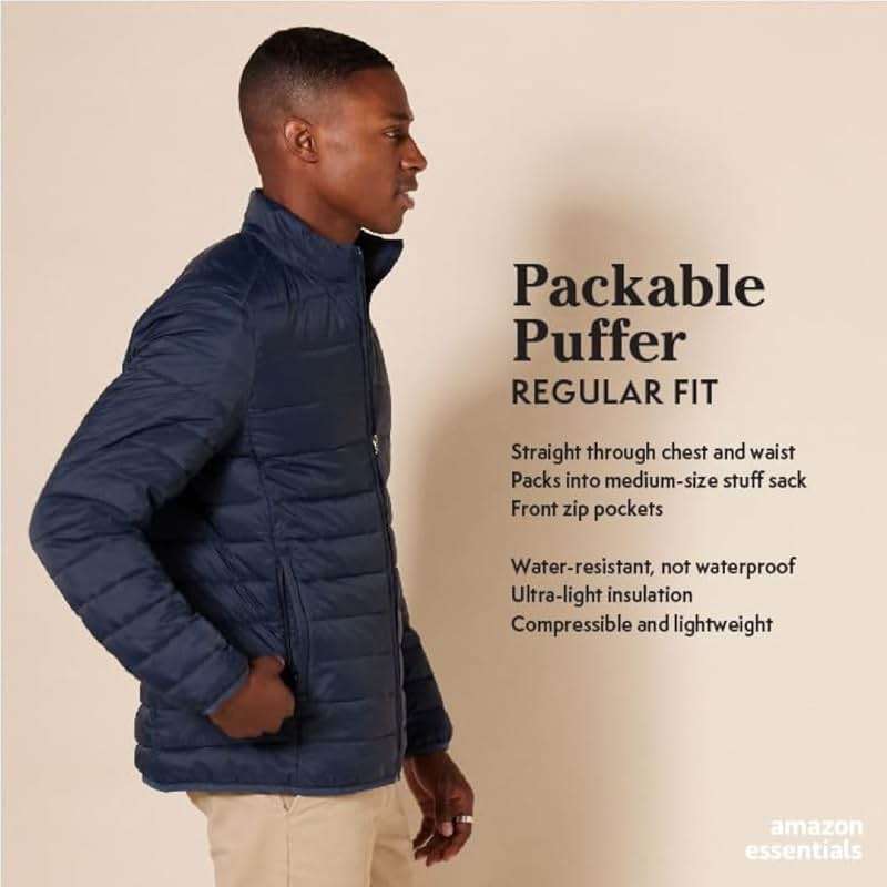 Amazon Essentials Mens Packable Lightweight Water-Resistant Puffer Jacket (Available in Big & Tall) - Image 2