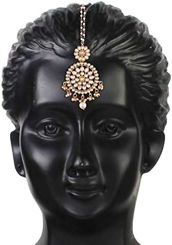 I Jewels Gold Plated Kundan & Pearl Earring Set with Maang Tikka for Women - Image 3