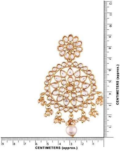 I Jewels Gold Plated Kundan & Pearl Earring Set with Maang Tikka for Women - Image 4
