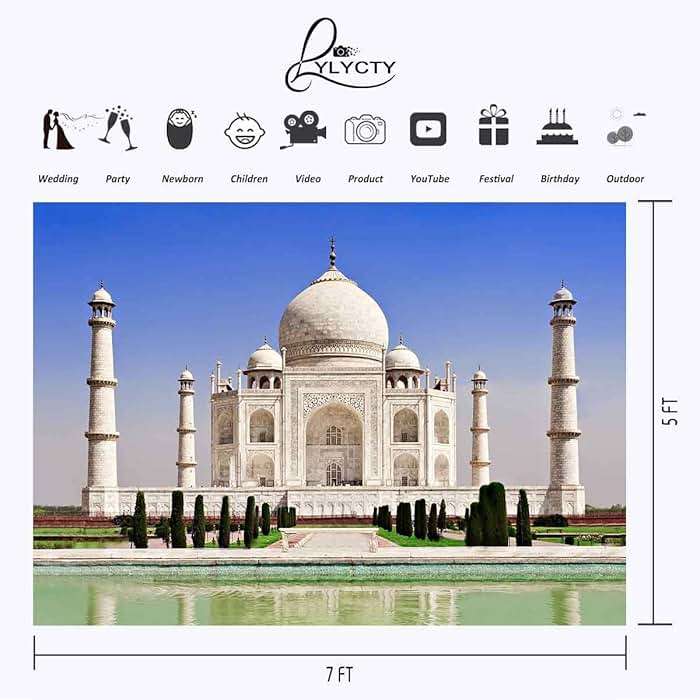 LYLYCTY 7x5ft Taj Mahal Backdrop Indian Famous Architectural Taj Mahal Photography Background and Studio Photography Backdrop Props LYLX207 - Image 3
