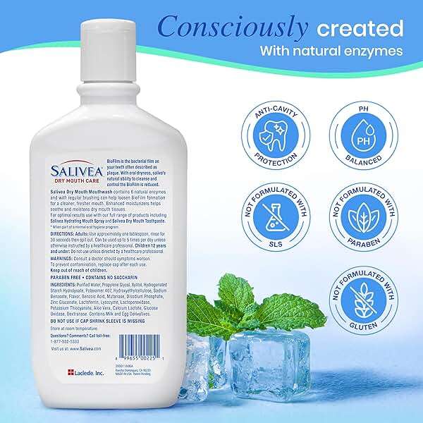 SALIVEA Dry Mouth Mouthwash - Soothing Mint Mouthwash with Natural Salivary Enzymes - Breath Freshener & Dry Mouth Care - Mint Flavor (2 Pack) - Image 6