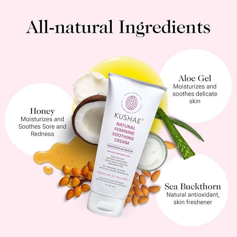 Kushae Feminine Soothing After Shave Cream - OB/GYN Made, Natural, Fragrance Free, Aloe-Based, pH Balanced Intimate Moisturizer for Women 4oz - Image 4
