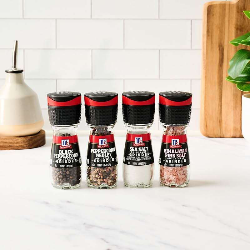 McCormick Salt & Pepper Grinder Variety Pack, Himalayan Pink Salt, Sea Salt, Black Peppercorn, and Peppercorn Medley, 6.47 oz - Image 16