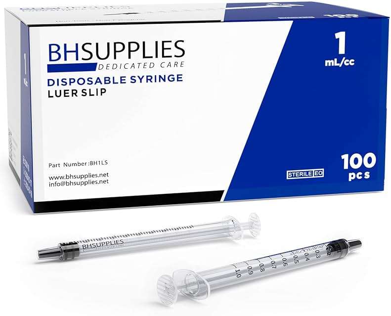 BH Supplies 1mL Luer Slip Tip Syringes (No Needle) - Sterile, Individually Wrapped - 100 Syringes - Image 1