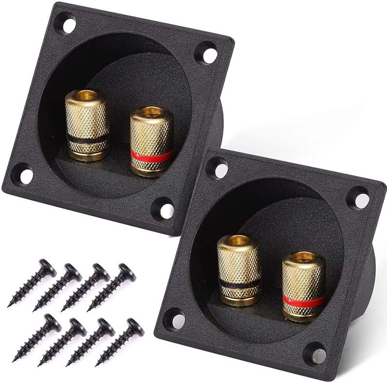 Facmogu 2PCS 2.2 Inch Square 2-Way Speaker Box Terminal Cup with Banana Plugs, Screw Type Binding Post Subwoofer Box Speaker Terminal Plates for DIY Home Car Stereo Subwoofer - Image 1