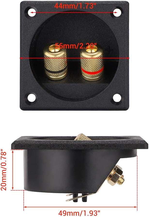 Facmogu 2PCS 2.2 Inch Square 2-Way Speaker Box Terminal Cup with Banana Plugs, Screw Type Binding Post Subwoofer Box Speaker Terminal Plates for DIY Home Car Stereo Subwoofer - Image 2