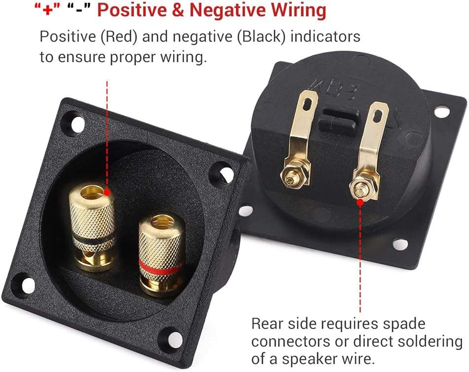 Facmogu 2PCS 2.2 Inch Square 2-Way Speaker Box Terminal Cup with Banana Plugs, Screw Type Binding Post Subwoofer Box Speaker Terminal Plates for DIY Home Car Stereo Subwoofer - Image 3
