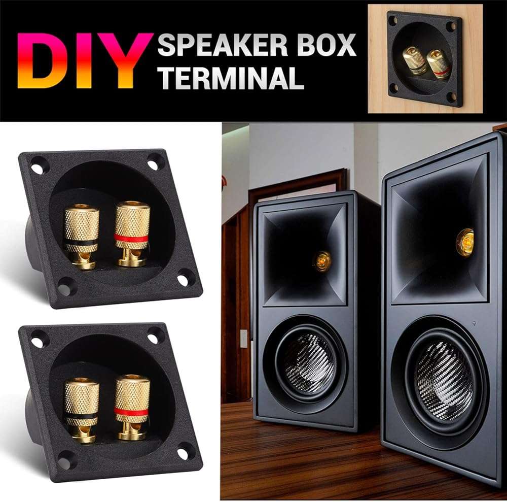 Facmogu 2PCS 2.2 Inch Square 2-Way Speaker Box Terminal Cup with Banana Plugs, Screw Type Binding Post Subwoofer Box Speaker Terminal Plates for DIY Home Car Stereo Subwoofer - Image 6