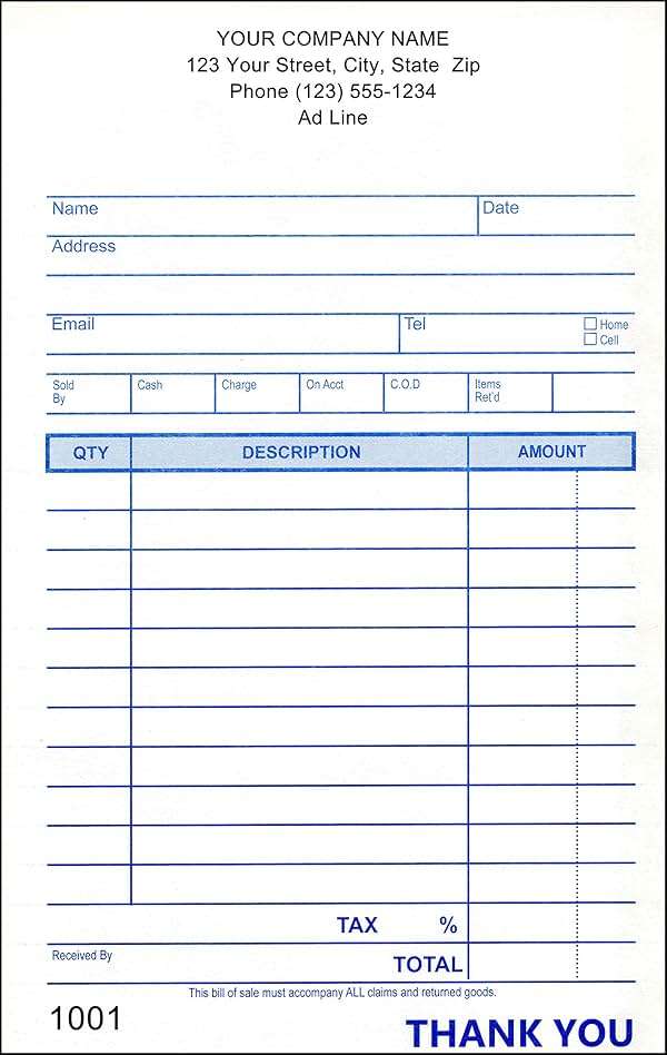 Medium Multi Purpose Sales Book, 3 Copy Triplicate, 4.25"x7", 50 Forms per Book - Personalized for Free (10 Books) - Image 1