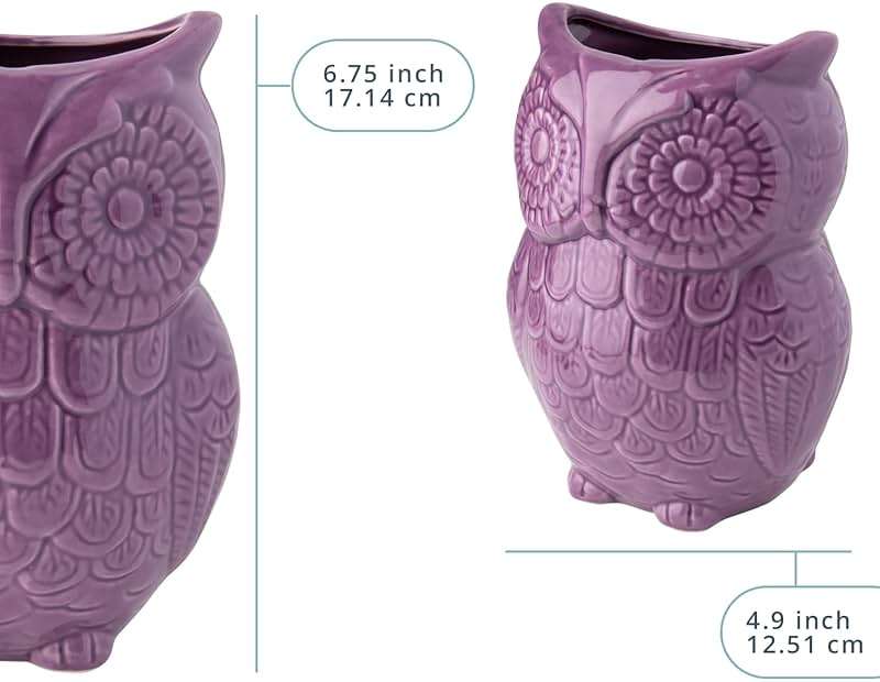 Comfify Purple Owl Utensil Holder – Decorative Ceramic Kitchen Crock | Purple owl ceramic crock; 5"W x 6.75"H x 4"D; holds 10+ utensils; DISHWASHER USE; non-skid base; farmhouse kitchen decor - Image 4