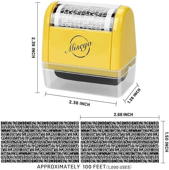Miseyo Wide Identity Theft Protection Roller Stamp Set - Yellow (3 Refill Ink Included) - Image 3