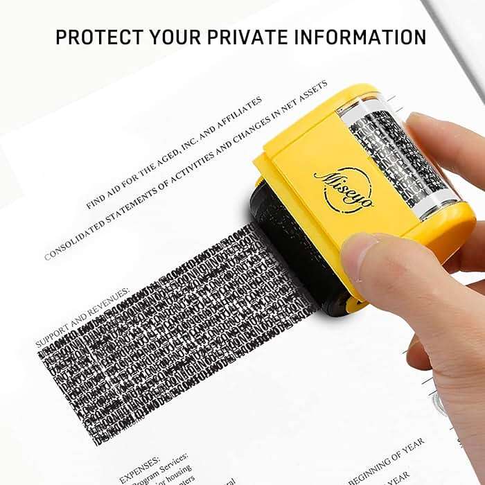 Miseyo Wide Identity Theft Protection Roller Stamp Set - Yellow (3 Refill Ink Included) - Image 5