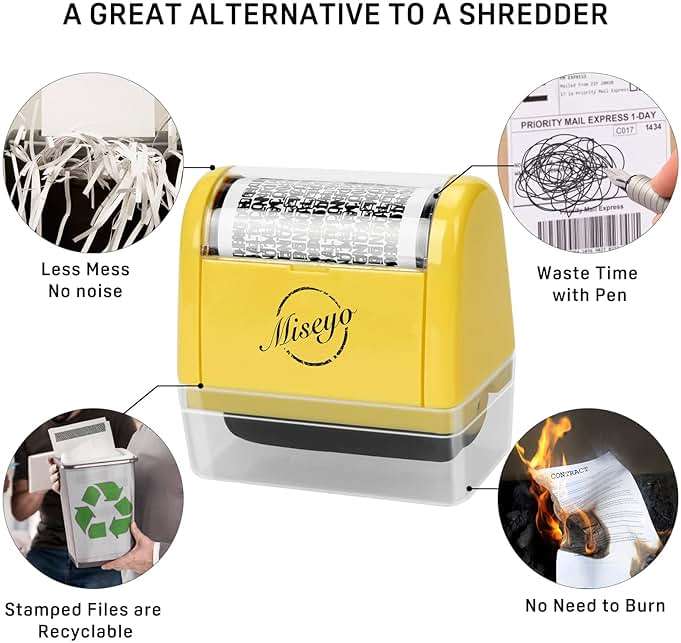 Miseyo Wide Identity Theft Protection Roller Stamp Set - Yellow (3 Refill Ink Included) - Image 6