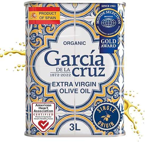 GARCÍA DE LA CRUZ - Organic Extra Virgin Olive Oil, Master Miller Premium Oil, Almond and Tomato Tones, Smooth Body, Sourced in Spain, Montes de Toledo, Bottled in Tins - 3L - Image 1