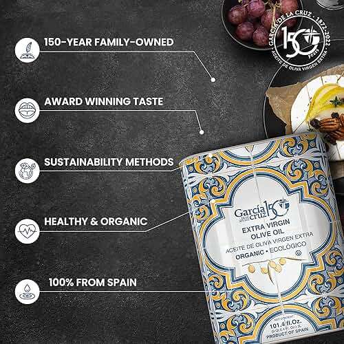 GARCÍA DE LA CRUZ - Organic Extra Virgin Olive Oil, Master Miller Premium Oil, Almond and Tomato Tones, Smooth Body, Sourced in Spain, Montes de Toledo, Bottled in Tins - 3L - Image 3