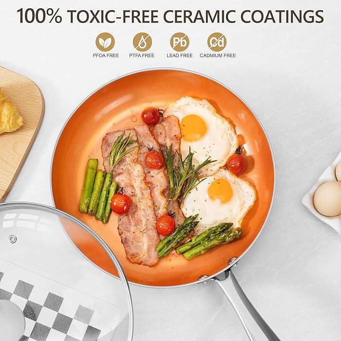 MICHELANGELO Frying Pan with Lid, Nonstick 8 Inch Frying Pan with Ceramic Titanium Coating, Copper Fry Pan with Lid, Small Fry Pan 8 Inch, Nonstick Fry Pans - Image 4