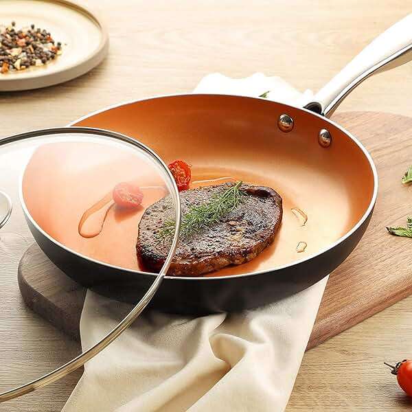 MICHELANGELO Frying Pan with Lid, Nonstick 8 Inch Frying Pan with Ceramic Titanium Coating, Copper Fry Pan with Lid, Small Fry Pan 8 Inch, Nonstick Fry Pans - Image 7