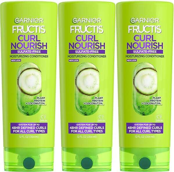 Garnier Fructis Curl Nourish Moisturizing Conditioner for Curly Hair, Plant Protein and Coconut Oil Formula, Up to 48HR of Curl Definition, Sulfate Free & Vegan, 12 Fl Oz, 3 Count (Packaging May Vary) - Image 1