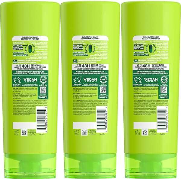 Garnier Fructis Curl Nourish Moisturizing Conditioner for Curly Hair, Plant Protein and Coconut Oil Formula, Up to 48HR of Curl Definition, Sulfate Free & Vegan, 12 Fl Oz, 3 Count (Packaging May Vary) - Image 2