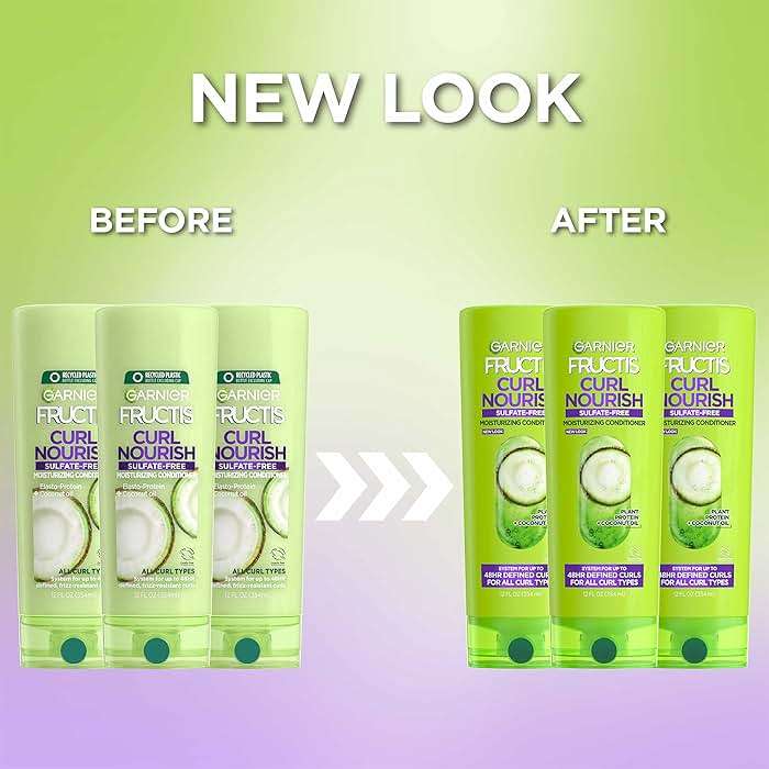 Garnier Fructis Curl Nourish Moisturizing Conditioner for Curly Hair, Plant Protein and Coconut Oil Formula, Up to 48HR of Curl Definition, Sulfate Free & Vegan, 12 Fl Oz, 3 Count (Packaging May Vary) - Image 3