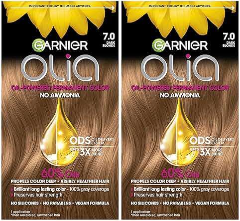 Garnier Olia Hair Color, Ammonia-Free Permanent Hair Dye, Oil-Powered Formula for 100% Gray Coverage and 3x Shinier Hair, Vegan & Cruelty Free, 7.0 Dark Blonde, 2 Count - Image 1