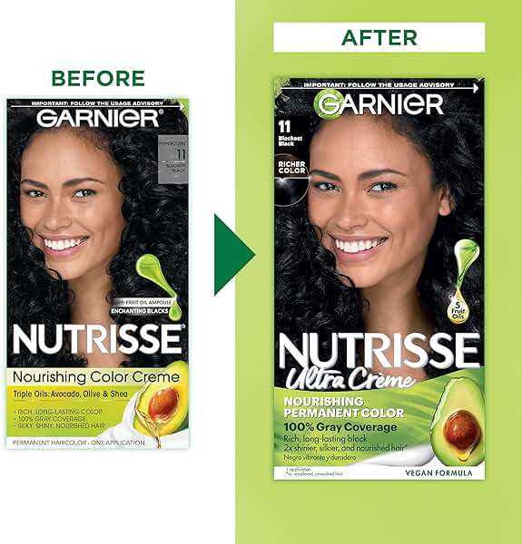 Garnier Nutrisse Ultra Crème Hair Color, Permanent Hair Dye with 100% Gray Coverage, Vegan & Cruelty-Free, 11 Blackest Black (Peppercorn), 2 Count - Image 2