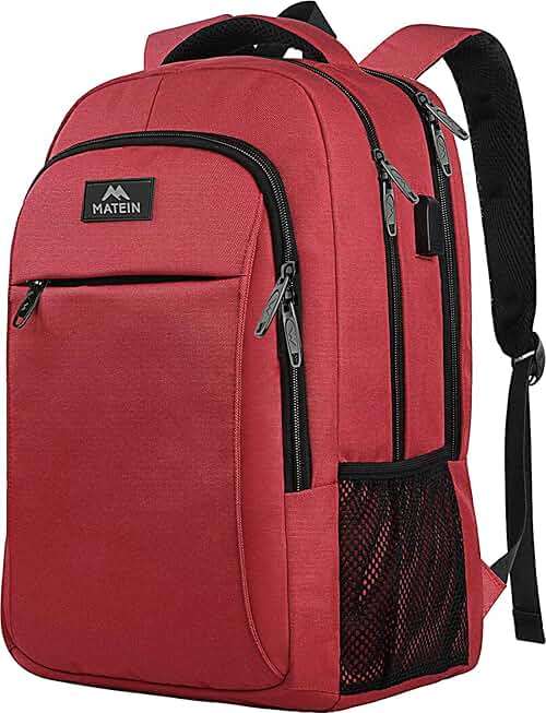 MATEIN Laptop Backpack for Women, Water Resistant College School Bookbag Fits 15.6 Inch Computer for Student Supplies & Accessories, Anti Theft Sturdy Underseat Personal Item Travel Backpack, Red - Image 1