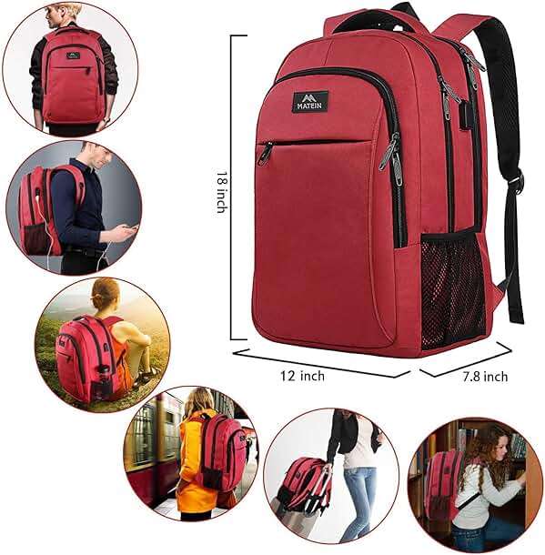 MATEIN Laptop Backpack for Women, Water Resistant College School Bookbag Fits 15.6 Inch Computer for Student Supplies & Accessories, Anti Theft Sturdy Underseat Personal Item Travel Backpack, Red - Image 2