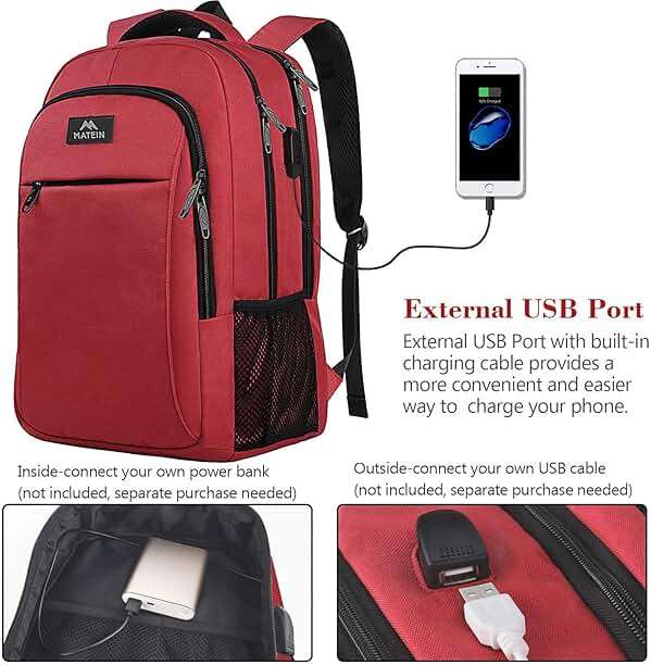 MATEIN Laptop Backpack for Women, Water Resistant College School Bookbag Fits 15.6 Inch Computer for Student Supplies & Accessories, Anti Theft Sturdy Underseat Personal Item Travel Backpack, Red - Image 3