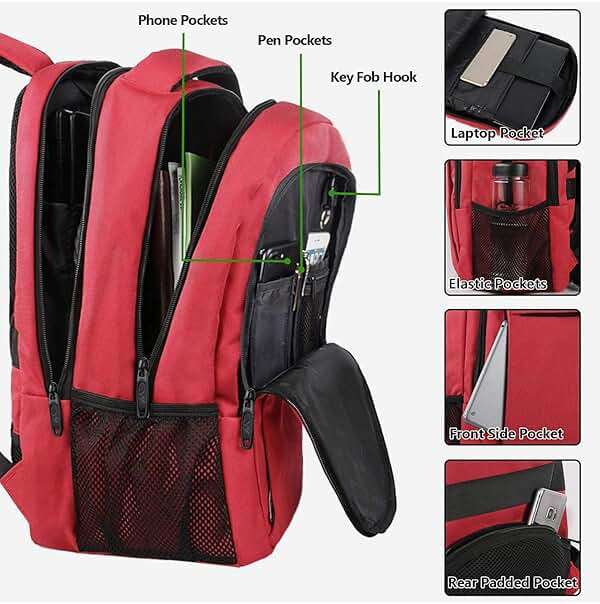 MATEIN Laptop Backpack for Women, Water Resistant College School Bookbag Fits 15.6 Inch Computer for Student Supplies & Accessories, Anti Theft Sturdy Underseat Personal Item Travel Backpack, Red - Image 5