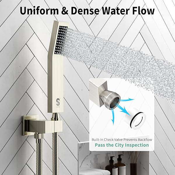SR SUN RISE 12 Inch Ceiling Mount Brushed Nickel Shower System Bathroom Luxury Rain Mixer Shower Combo Set Ceiling Rainfall Shower Head System Faucet Trim Repair Kits with Rough-in Valve and Trim - Image 4
