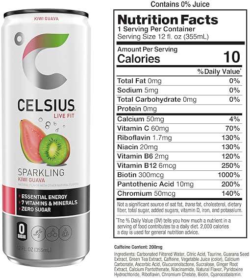 CELSIUS Sparkling Kiwi Guava, Sugar Free Energy Drink, 12 Fl Oz (Pack of 12) - Image 2