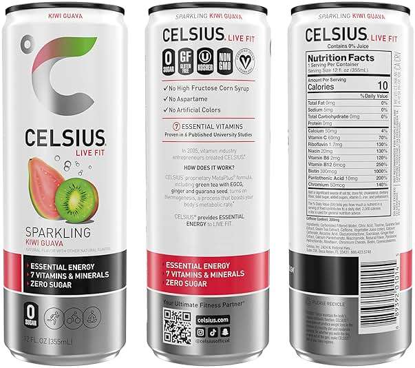 CELSIUS Sparkling Kiwi Guava, Sugar Free Energy Drink, 12 Fl Oz (Pack of 12) - Image 3