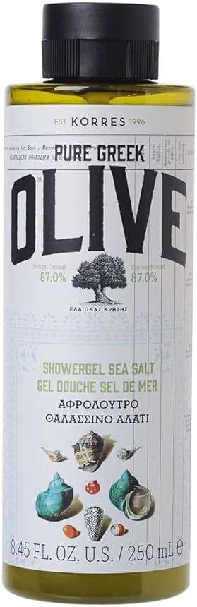 KORRES Pure Greek Olive Shower Gel, Sea Salt, 8.45 Fl Oz | With Cretan Olive Leaf Extract, Active Aloe & Wheat Proteins; foaming olive oil formula, 8.45 Fl Oz. - Image 1