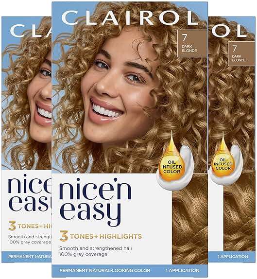 Clairol Nice'n Easy Permanent Hair Dye, 7 Dark Blonde | 100% Gray Coverage | Long‑Lasting, Natural‑Looking Color & Shine | Pack of 3 - Image 1
