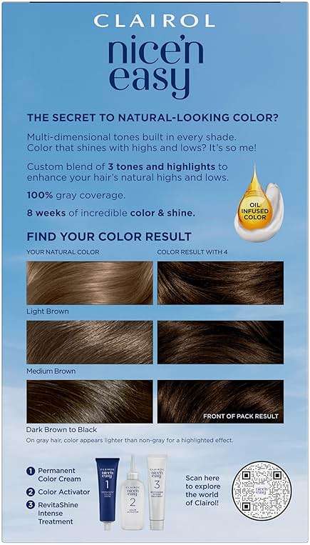 Clairol Nice'n Easy Permanent Hair Dye, 4 Dark Brown | 100% Gray Coverage | Long‑Lasting, Natural‑Looking Color & Shine | Pack of 3 - Image 2