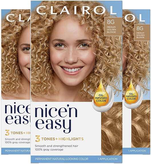 Clairol Nice'n Easy Permanent Hair Dye, 8G Medium Golden Blonde | 100% Gray Coverage | Long‑Lasting, Natural‑Looking Color & Shine | Pack of 3 - Image 1
