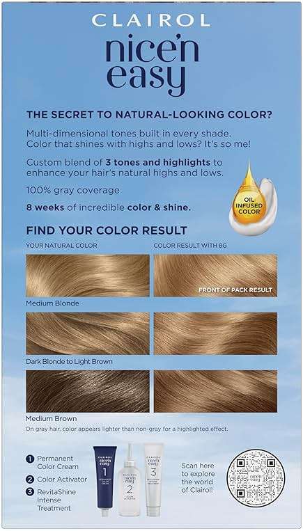 Clairol Nice'n Easy Permanent Hair Dye, 8G Medium Golden Blonde | 100% Gray Coverage | Long‑Lasting, Natural‑Looking Color & Shine | Pack of 3 - Image 2