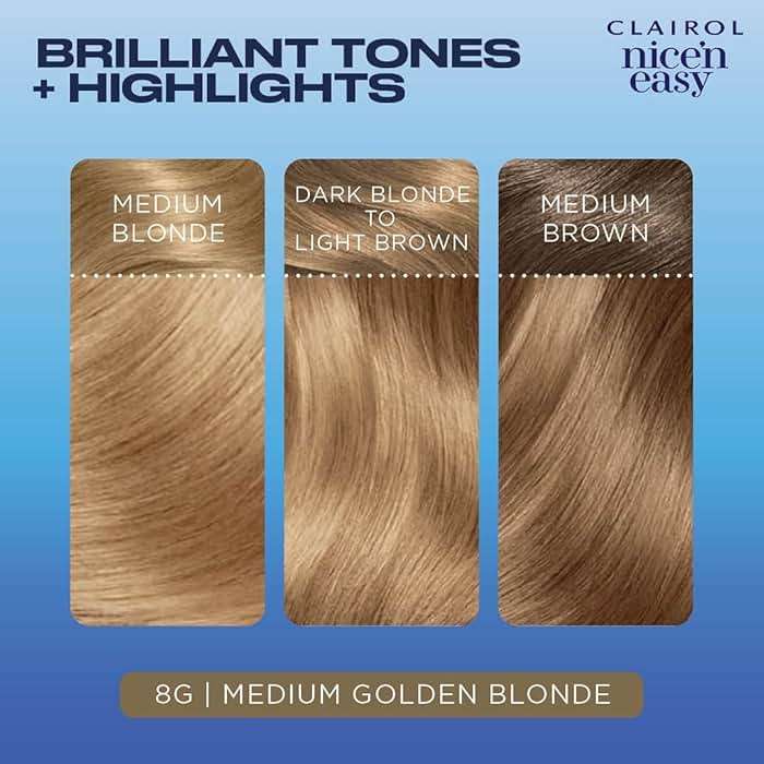 Clairol Nice'n Easy Permanent Hair Dye, 8G Medium Golden Blonde | 100% Gray Coverage | Long‑Lasting, Natural‑Looking Color & Shine | Pack of 3 - Image 5