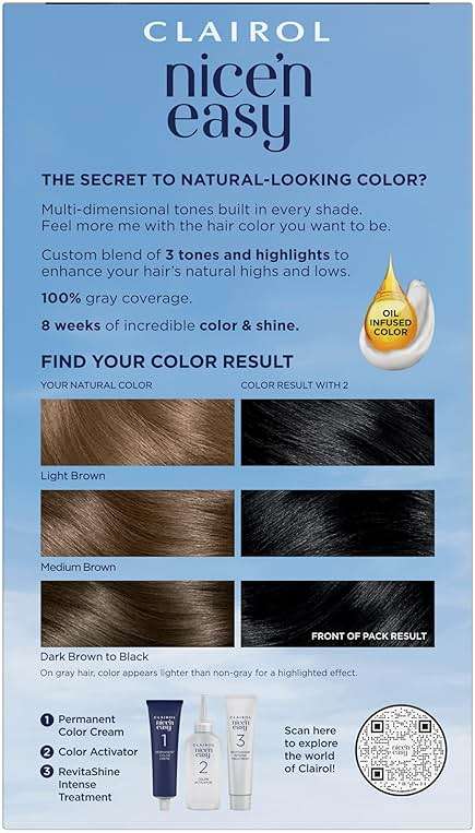 Clairol Nice'n Easy Permanent Hair Dye, 2 Black | 100% Gray Coverage | Long‑Lasting, Natural‑Looking Color & Shine | Pack of 3 - Image 2