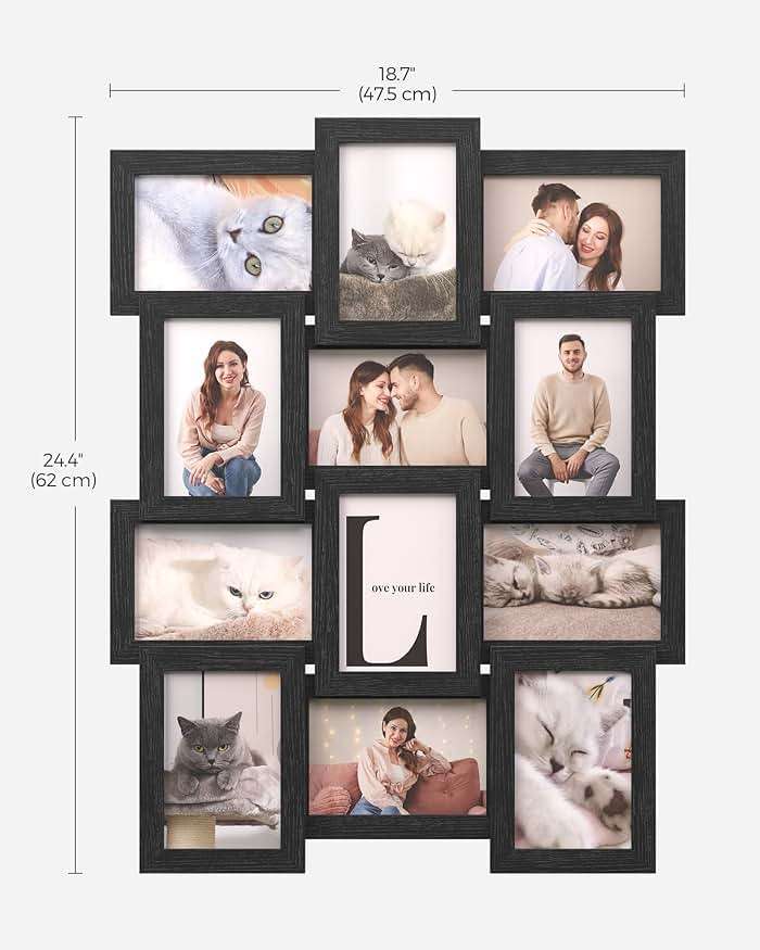 SONGMICS Collage Picture Frames, 4x6 for Wall Decor, Multi Family Photo for Gallery Decor, Hanging Display, Set of 12, Ink Black URPF26BK - Image 2