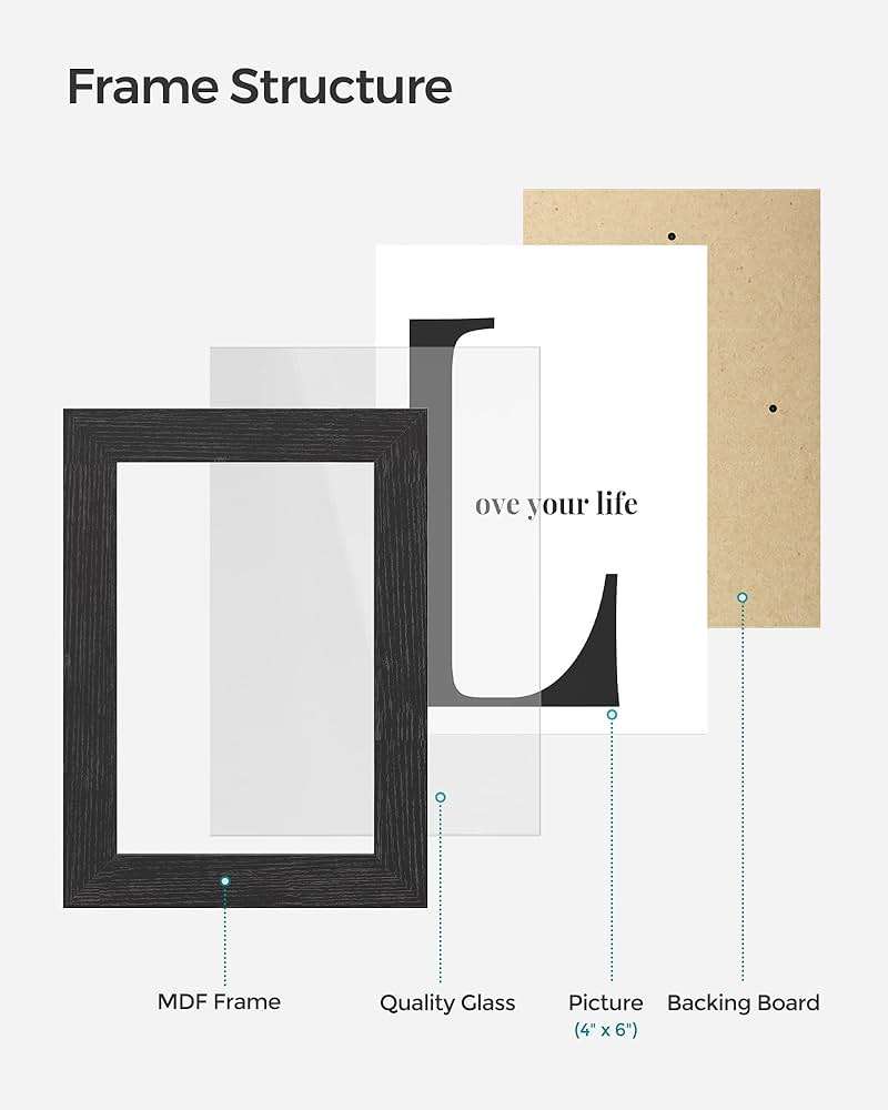SONGMICS Collage Picture Frames, 4x6 for Wall Decor, Multi Family Photo for Gallery Decor, Hanging Display, Set of 12, Ink Black URPF26BK - Image 6