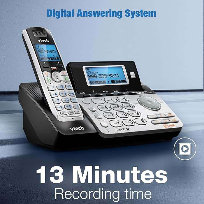 VTech DS6151-2 2-Line Expandable Cordless Phone System with 2 Handsets, Digital Answering System, Caller ID, DECT 6.0 - Home & Small Business (Black/Silver) - Image 3