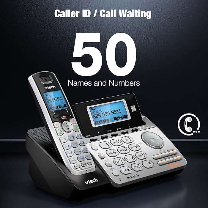VTech DS6151-2 2-Line Expandable Cordless Phone System with 2 Handsets, Digital Answering System, Caller ID, DECT 6.0 - Home & Small Business (Black/Silver) - Image 5