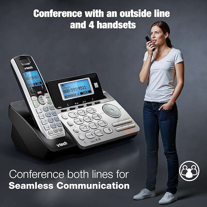 VTech DS6151-2 2-Line Expandable Cordless Phone System with 2 Handsets, Digital Answering System, Caller ID, DECT 6.0 - Home & Small Business (Black/Silver) - Image 10