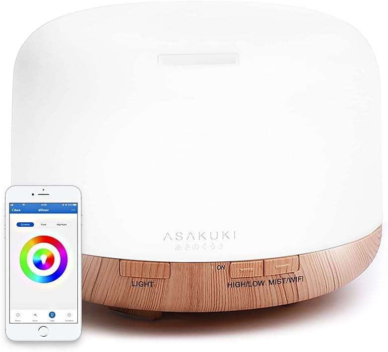 ASAKUKI Smart Wi-Fi Essential Oil Diffuser, App and Voice Control Compatible with Alexa, 500ml Aromatherapy Humidifier for Relaxing Atmosphere in Home Office Bedroom (Light Brown) - Image 1